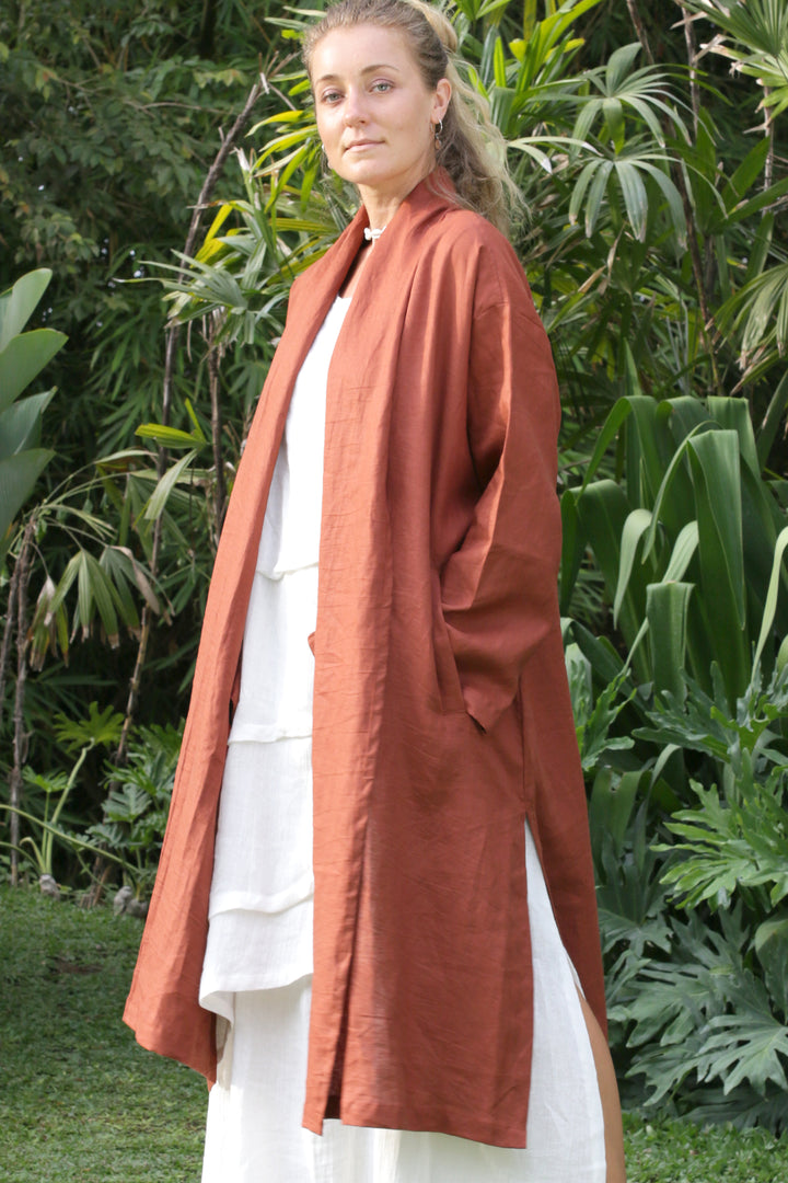 Coat Jacket Brick Red ( 100% Linen )