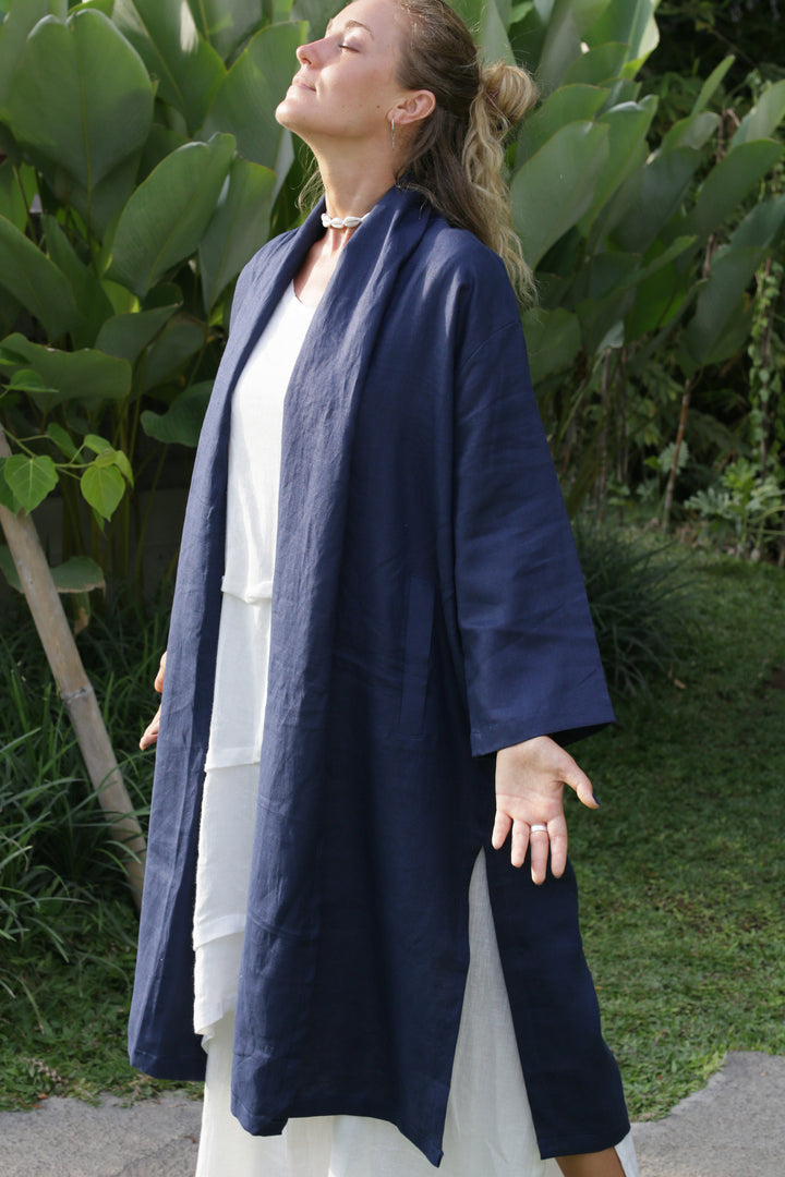Coat Jacket Navy ( 100% Linen )