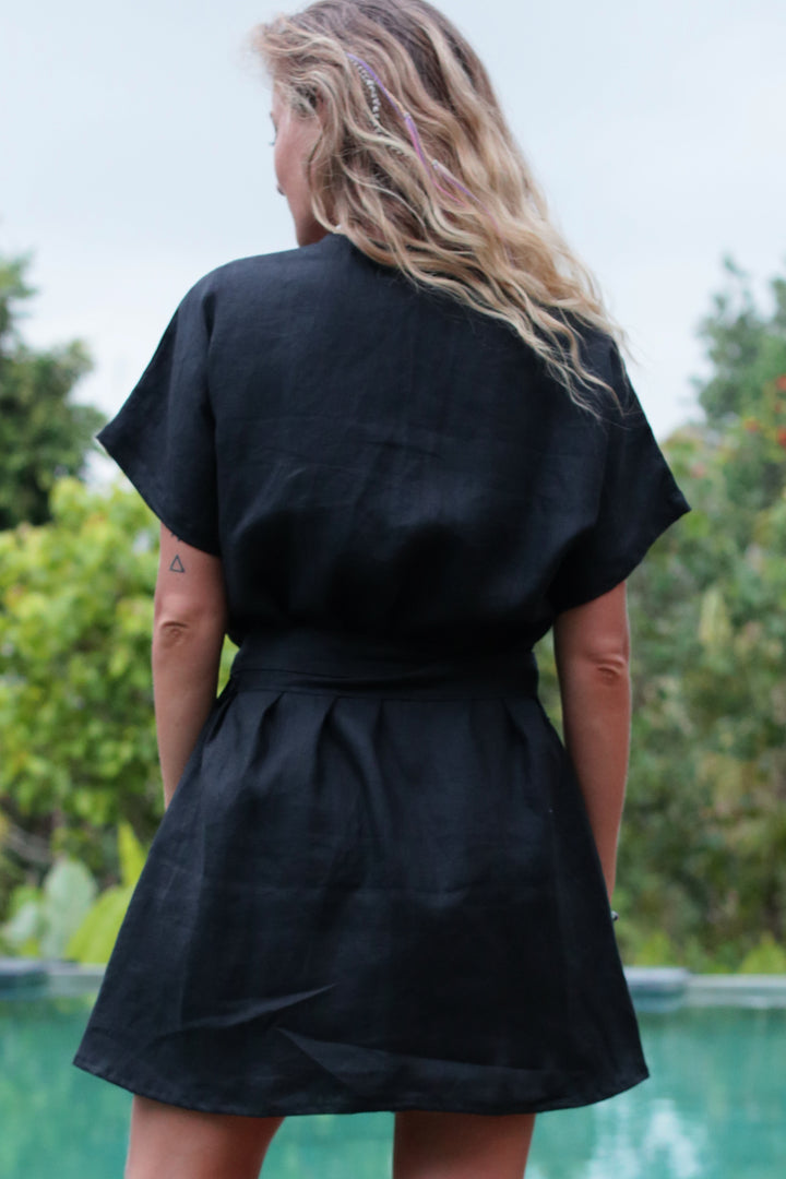 Kimono Dress Black ( 100% Linen )