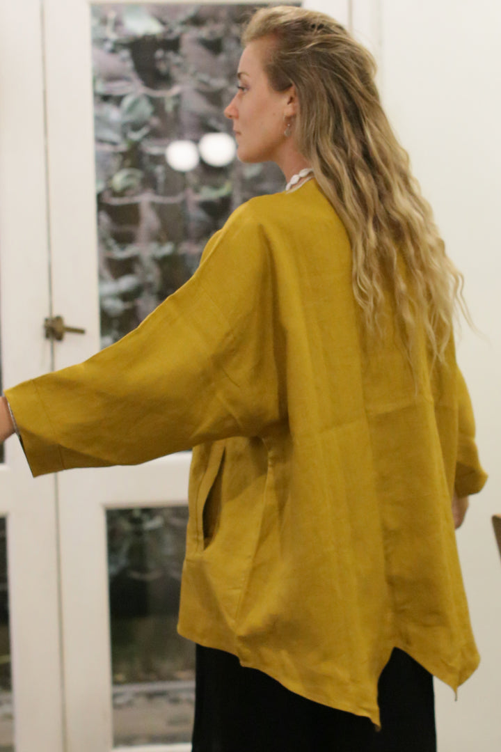 Kim Jacket Coconut Button Mustard ( 100% Linen )